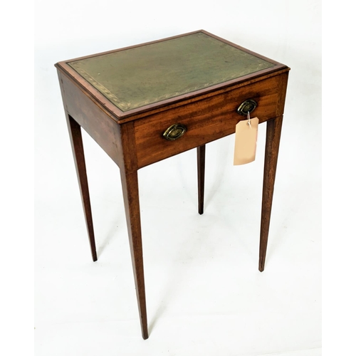 128 - WRITING TABLE, 39cm x 48cm x 77cm H, George III mahogany with green tooled leather top with a faux d... 