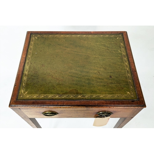 128 - WRITING TABLE, 39cm x 48cm x 77cm H, George III mahogany with green tooled leather top with a faux d... 