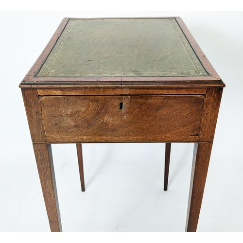 128 - WRITING TABLE, 39cm x 48cm x 77cm H, George III mahogany with green tooled leather top with a faux d... 