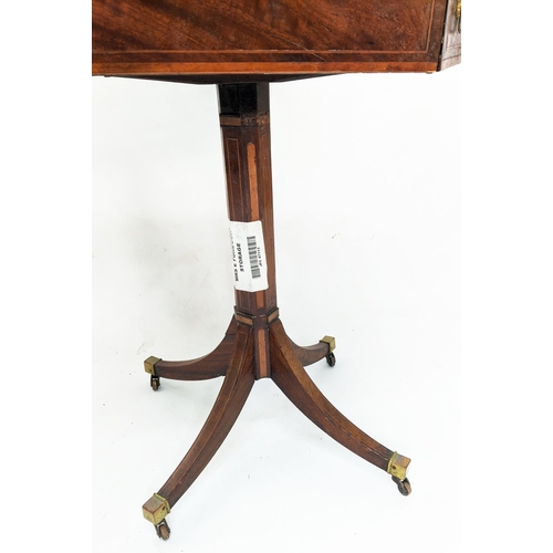 129 - PEDESTAL TABLE, George III mahogany and satinwood single drawers, with canted corners on a facetted ... 