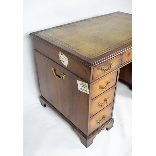 132 - PEDESTAL DESK, 115cm x 69cm, Georgian style yewwood with inlaid green leather top above 8 drawers.