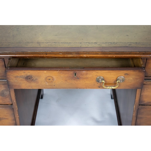 132 - PEDESTAL DESK, 115cm x 69cm, Georgian style yewwood with inlaid green leather top above 8 drawers.