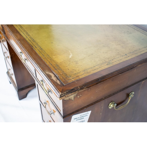 132 - PEDESTAL DESK, 115cm x 69cm, Georgian style yewwood with inlaid green leather top above 8 drawers.