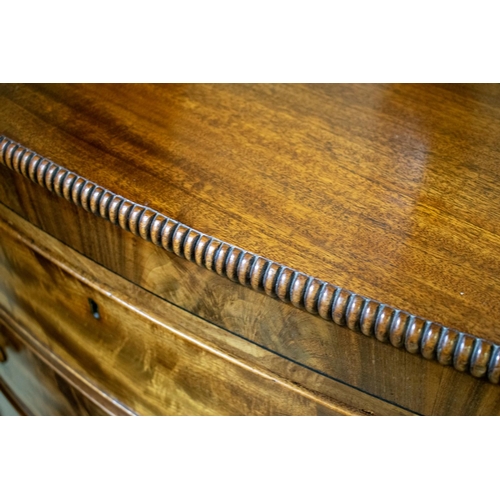 142 - BOWFRONT CHEST, circa 1820, George IV mahogany, four long graduated drawers, applied split turning a... 