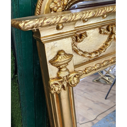 147 - OVERMANTEL WALL MIRROR, gilt frame, bevelled plate, 129cm x 132cm.