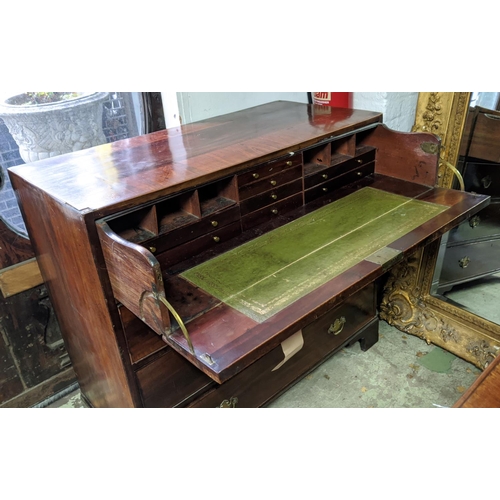 148 - SECRETAIRE CHEST, 106cm W x 51cm D x 99cm H, George III mahogany with a fitted top drawer with inlai... 