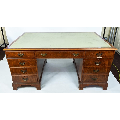 157 - PEDESTAL DESK, 168cm x 109cm, reproduction mid 20th century Georgian style walnut with leather inlai... 