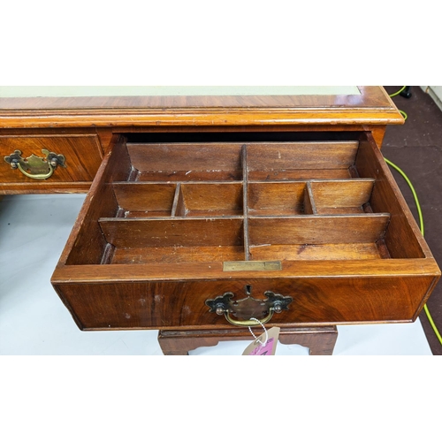 157 - PEDESTAL DESK, 168cm x 109cm, reproduction mid 20th century Georgian style walnut with leather inlai... 