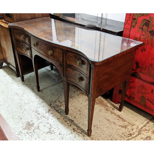 159 - SERPENTINE SIDEBOARD, 163cm x 65cm x 94cm H, George III mahogany with three drawers and cellarette d... 