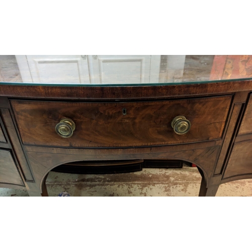 159 - SERPENTINE SIDEBOARD, 163cm x 65cm x 94cm H, George III mahogany with three drawers and cellarette d... 