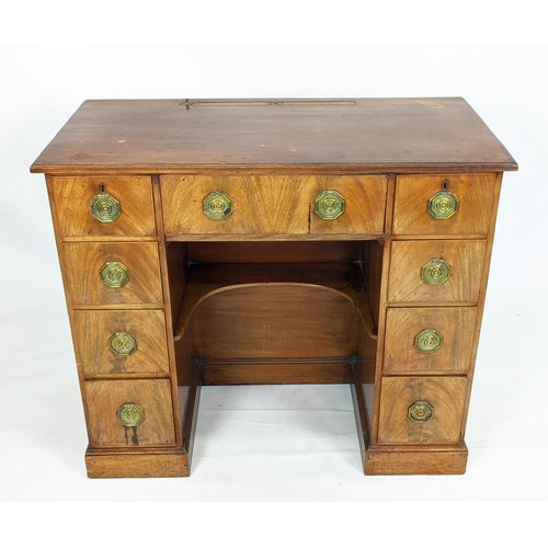 161 - KNEEHOLE DRESSING TABLE, 46cm x 95cm x 85cm H, George III mahogany with nine drawers brass handles a... 