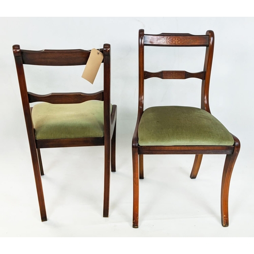 164 - DINING CHAIRS, a set of eight, Regency style mahogany with brass inlay and drop in seats. (8)