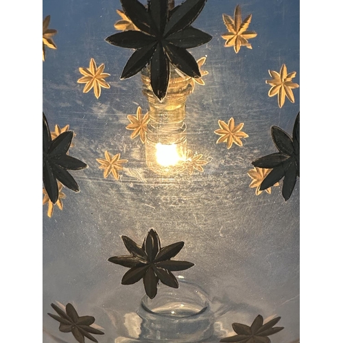 212 - CEILING HALL LANTERN, glass bell  jar gilt star decorated with cover, 50cm H x 30cm W.