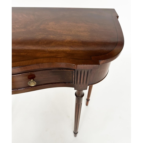 289 - HALL TABLE, Regency design flame mahogany and crossbanded with two frieze drawers and turned fluted ... 