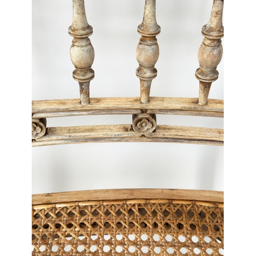 298 - HALL SEAT, Colonial style rail back with cane seat and down swept arms, 107cm W.