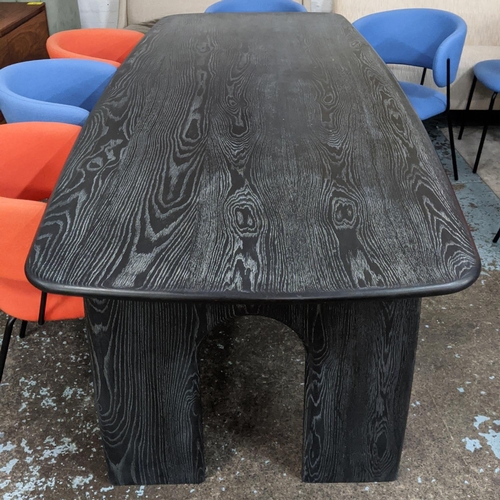 303 - DINING TABLE, bespoke made, black stained oak, 238cm x 100cm x 77cm.