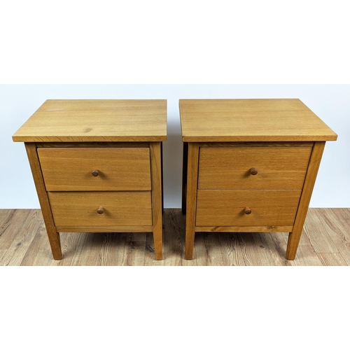 348 - BEDSIDE CHESTS, a pair, each 55cm x 40cm x 64cm H, wooden with two drawers. (2)