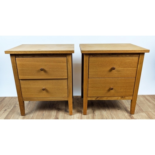 348 - BEDSIDE CHESTS, a pair, each 55cm x 40cm x 64cm H, wooden with two drawers. (2)