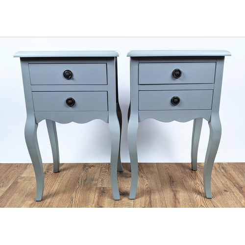 349 - BEDSIDE CHESTS, a pair, grey painted each 41cm x 71 x 30cm. (2)