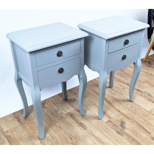 349 - BEDSIDE CHESTS, a pair, grey painted each 41cm x 71 x 30cm. (2)