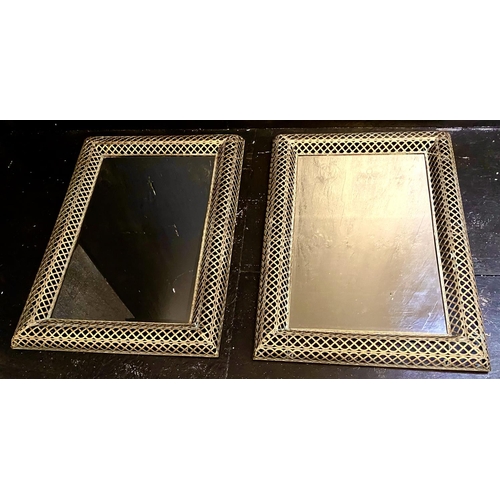 369 - WALL MIRRORS, a pair, gilt metal pierced frames, Regency style design, 100cm x 70cm. (2)