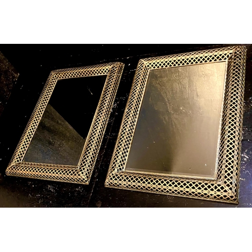 369 - WALL MIRRORS, a pair, gilt metal pierced frames, Regency style design, 100cm x 70cm. (2)