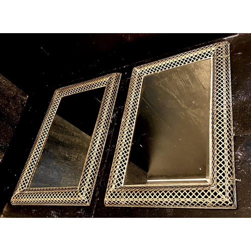 369 - WALL MIRRORS, a pair, gilt metal pierced frames, Regency style design, 100cm x 70cm. (2)