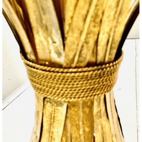 370 - MAISON JANSEN STYLE SIDE TABLE, 60cm high, 70cm diameter, wheat sheaf design, gilt metal, glass top.