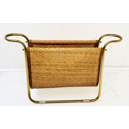 372 - MAGAZINE RACK, 39cm high, 64cm wide, 20cm deep, 1960s French Style, gilt metal and rattan.