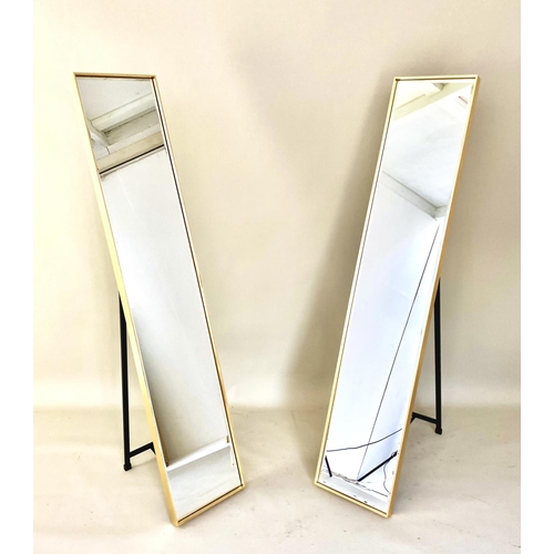 378 - DRESSING MIRRORS, a pair, floor standing 1960s French style, gilt frames, 152cm high, 30cm wide. (2)