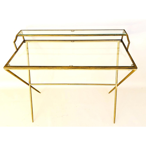 382 - WRITING DESK, 1960s French style, gilt metal cross and glass, 87cm x 95cm x 42cm.