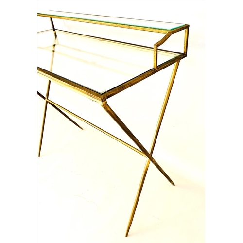 382 - WRITING DESK, 1960s French style, gilt metal cross and glass, 87cm x 95cm x 42cm.