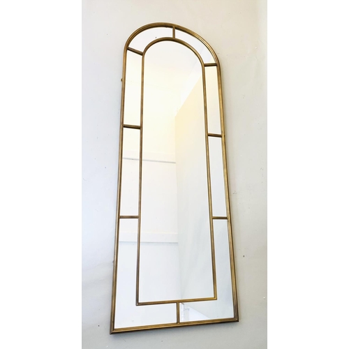 386 - WALL MIRROR, 180cm high, 63cm wide, Regency style, arched design, gilt metal frame.