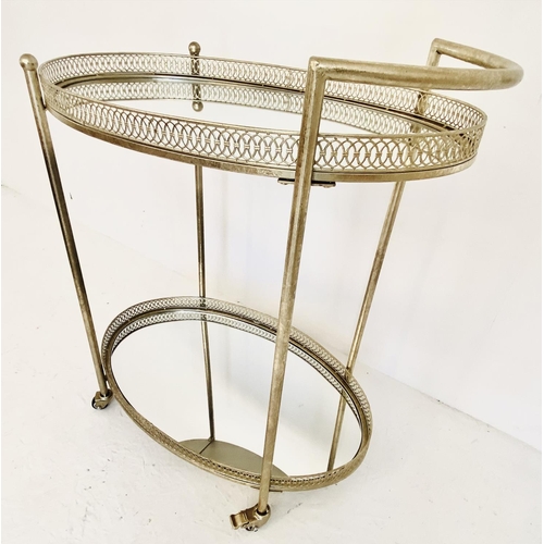 392 - MAISON JANSEN STYLE COCKTAIL TROLLEY, 87cm high, 78cm wide, 47cm deep, two-tier, with mirrored glass... 