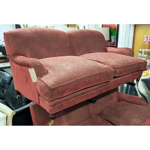 418 - SOFA, Howard style red fabric upholstered, 183cm W approx.