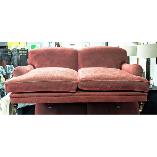 418 - SOFA, Howard style red fabric upholstered, 183cm W approx.