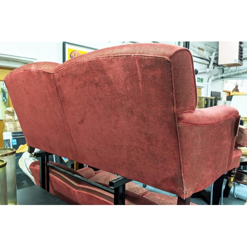 418 - SOFA, Howard style red fabric upholstered, 183cm W approx.