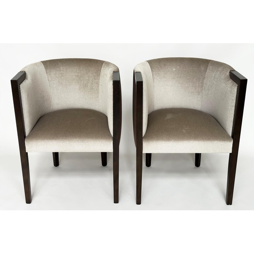 427 - ARMCHAIRS, a pair, Art Deco style studded grey upholstered, 60cm W. (2)