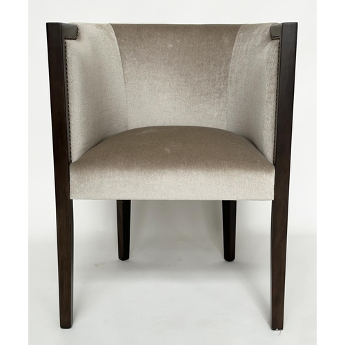 427 - ARMCHAIRS, a pair, Art Deco style studded grey upholstered, 60cm W. (2)