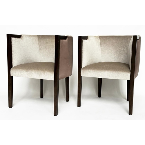 427 - ARMCHAIRS, a pair, Art Deco style studded grey upholstered, 60cm W. (2)