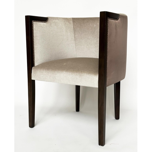 427 - ARMCHAIRS, a pair, Art Deco style studded grey upholstered, 60cm W. (2)