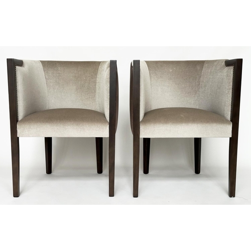 427 - ARMCHAIRS, a pair, Art Deco style studded grey upholstered, 60cm W. (2)