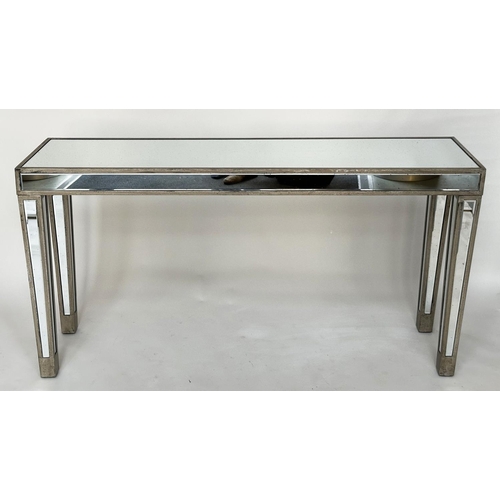 428 - CONSOLE TABLE, Italian style rectangular silvered wood and bevelled mirror panelled with tapering su... 