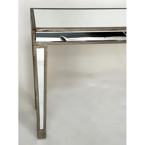 428 - CONSOLE TABLE, Italian style rectangular silvered wood and bevelled mirror panelled with tapering su... 