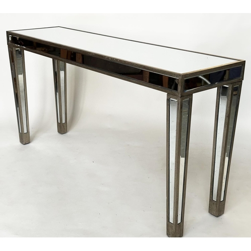 428 - CONSOLE TABLE, Italian style rectangular silvered wood and bevelled mirror panelled with tapering su... 