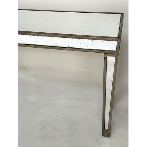 428 - CONSOLE TABLE, Italian style rectangular silvered wood and bevelled mirror panelled with tapering su... 