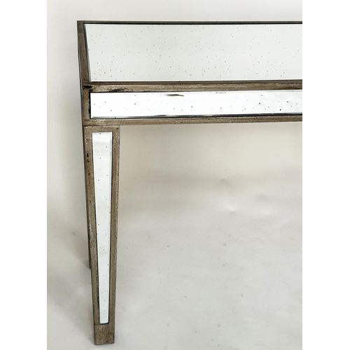 428 - CONSOLE TABLE, Italian style rectangular silvered wood and bevelled mirror panelled with tapering su... 