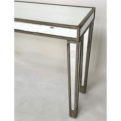 428 - CONSOLE TABLE, Italian style rectangular silvered wood and bevelled mirror panelled with tapering su... 