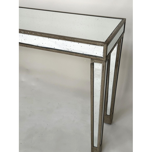 428 - CONSOLE TABLE, Italian style rectangular silvered wood and bevelled mirror panelled with tapering su... 