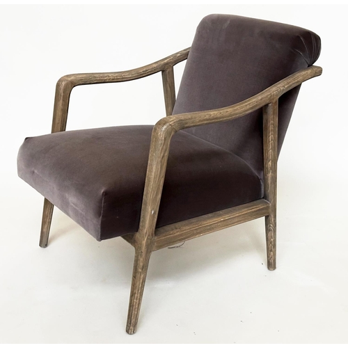 429 - ARMCHAIR, grey oak with soft grey velvet upholstered, 65cm W.